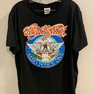 Aerosmith Aero Force One Black and Red Graphic Short Sleeve Tee